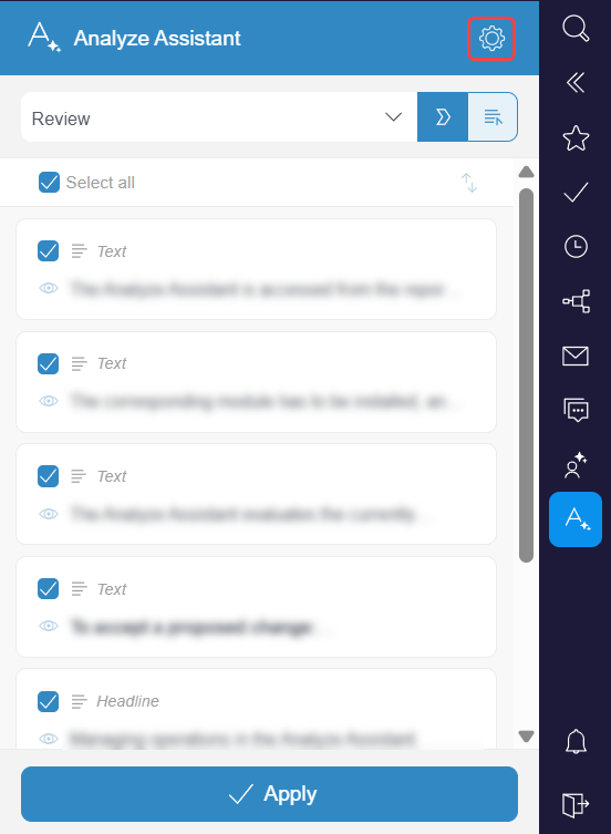 Analyze Assistant Settings