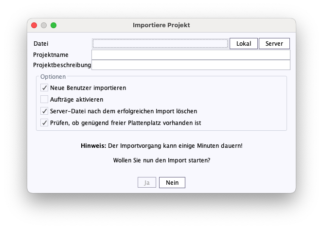 Projektimport: Neue Benutzer importieren
