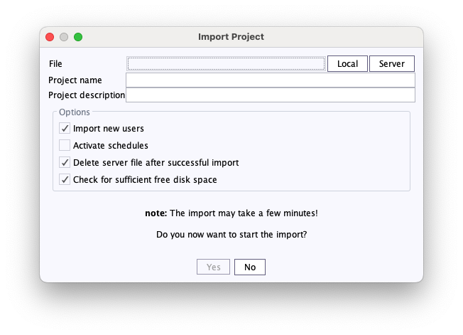 Project import: Import new users
