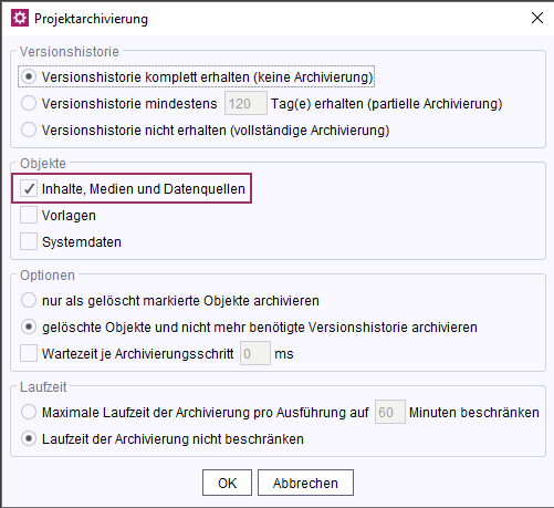 ServerManager - Projektbezogene Aufträge - Projektarchivierung