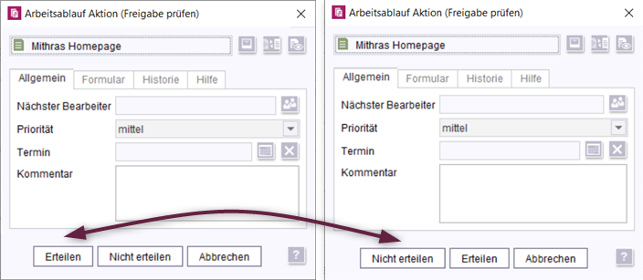 Ge&auml;nderte Reihenfolge  der Transitionen im Dialog