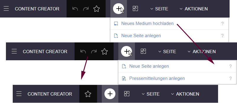Ausgeblendete Funktionen: Men&uuml;leiste
