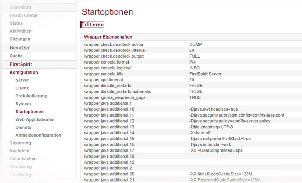 Darstellung der Startoptionen (ServerMonitoring)
