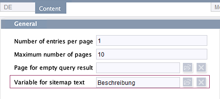 Setting at page reference level (Content tab)