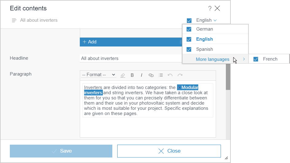 Language selection in forms