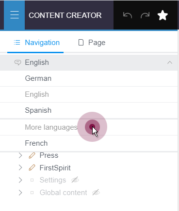 Language selection in the navigation bar