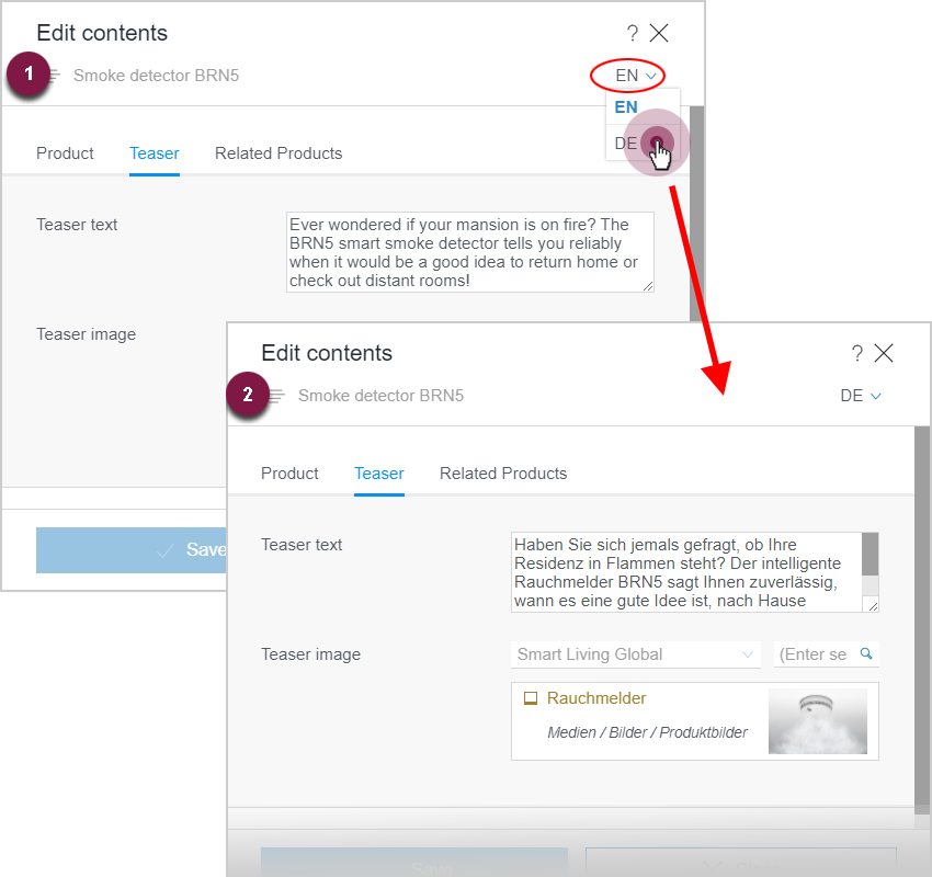 Changing languages in forms with multiple tabs