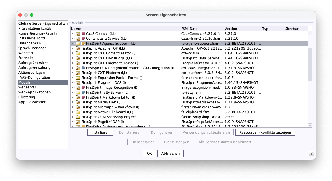 ServerManager Modul-Übersicht