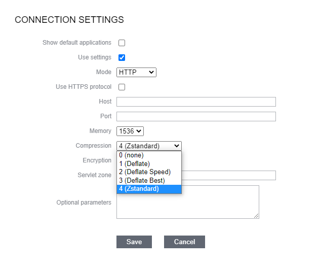 Connection settings: Compression