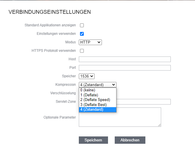 Verbindungseinstellungen: Kompression