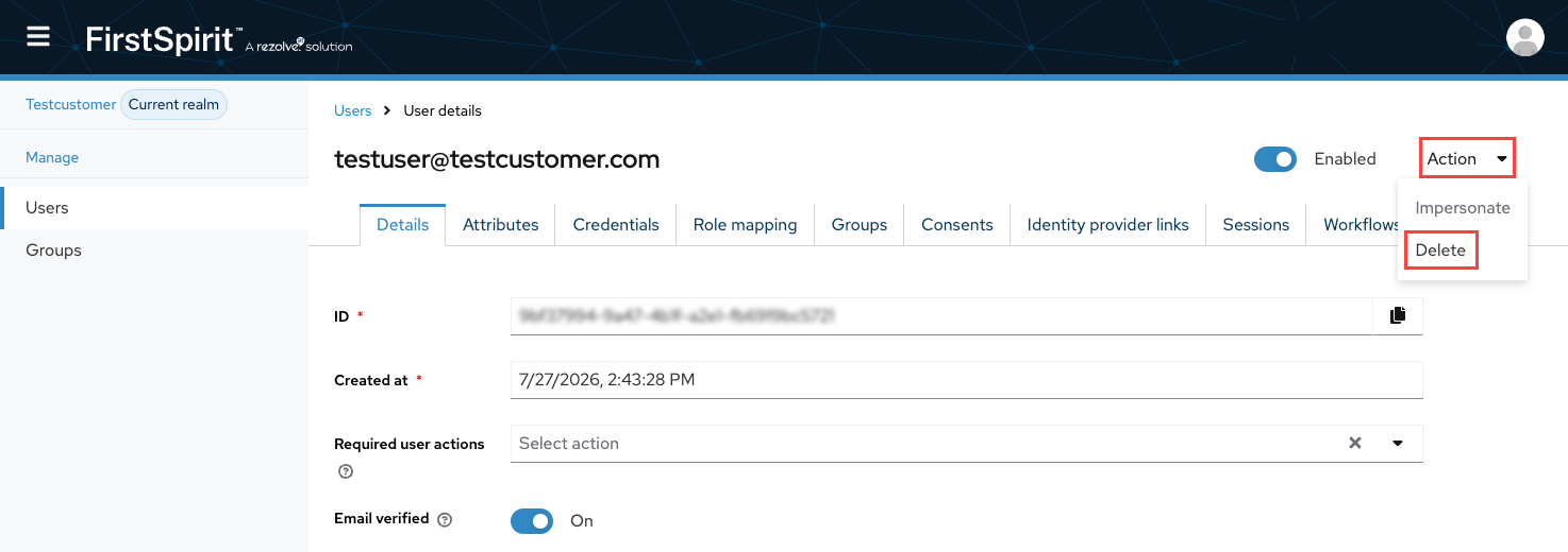 Deleting user in the detailed view