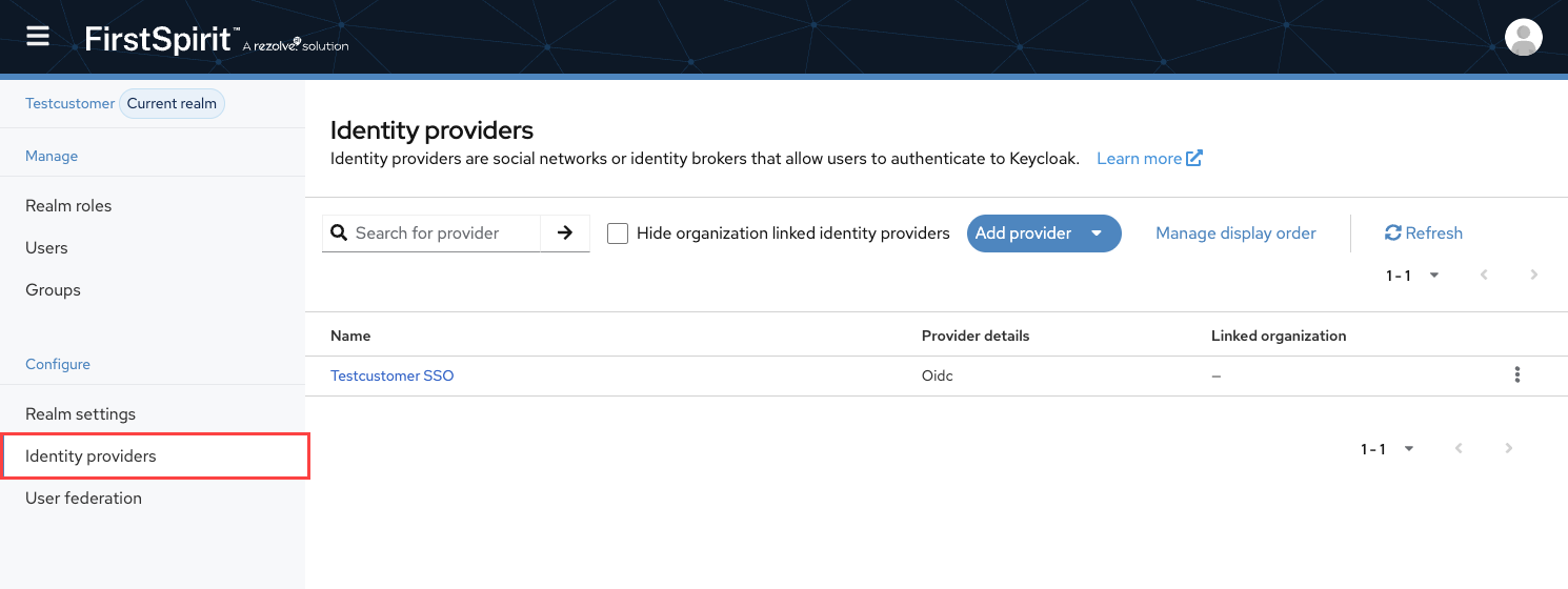 Identity providers menu item