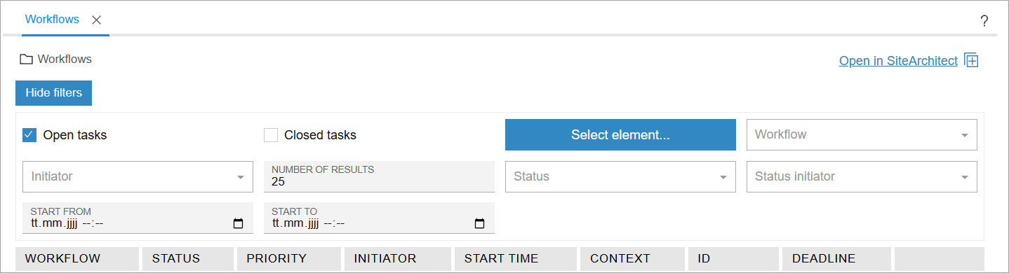 Workflows: Filter view